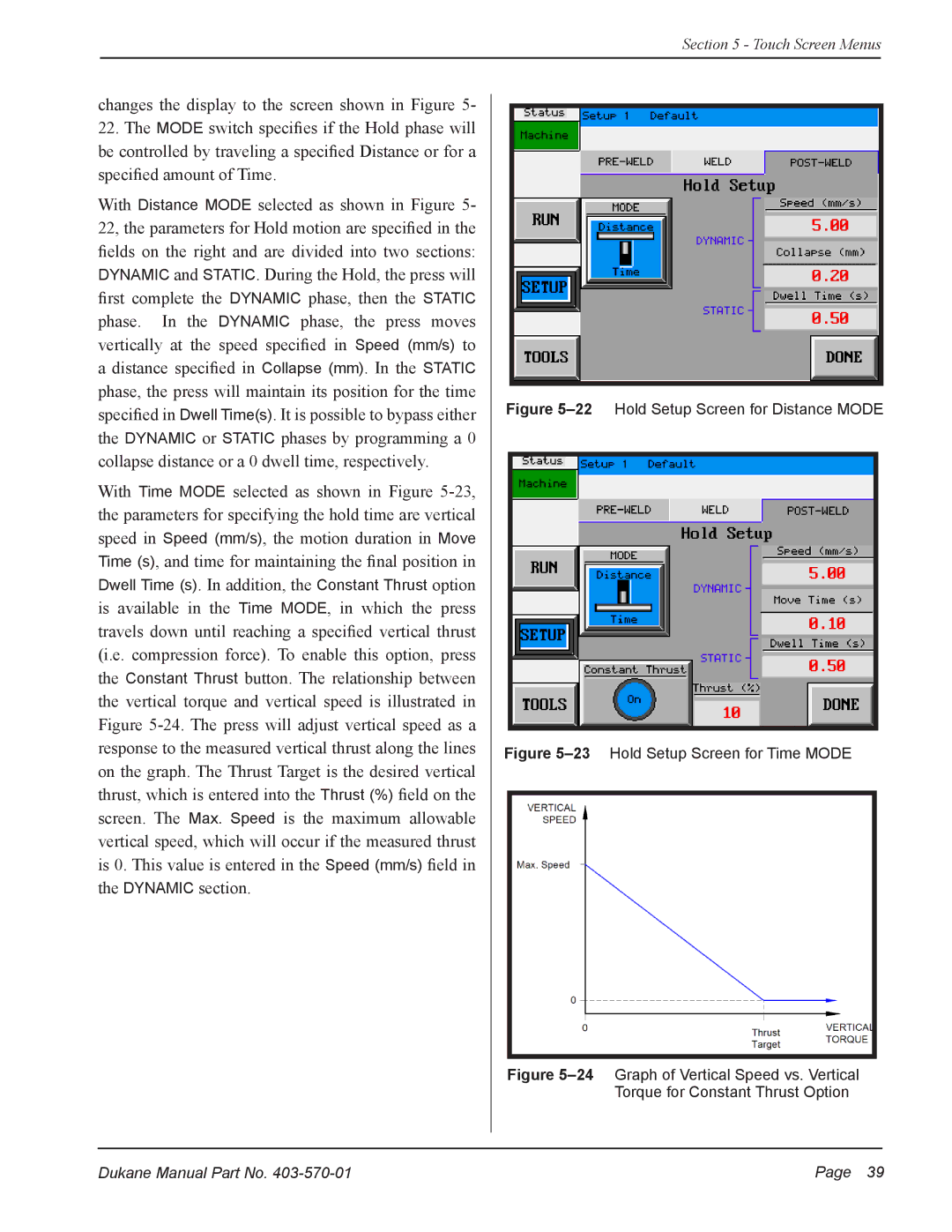 Dukane 403570-01 user manual 22Hold Setup Screen for Distance Mode 