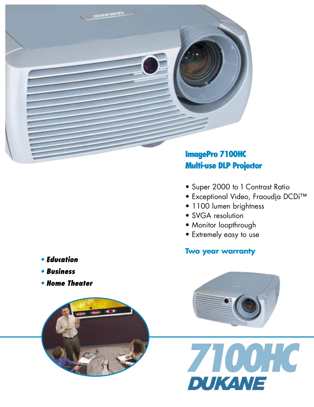 Dukane warranty ImagePro 7100HC Multi-use DLP Projector, lumen brightness SVGA resolution Monitor loopthrough 