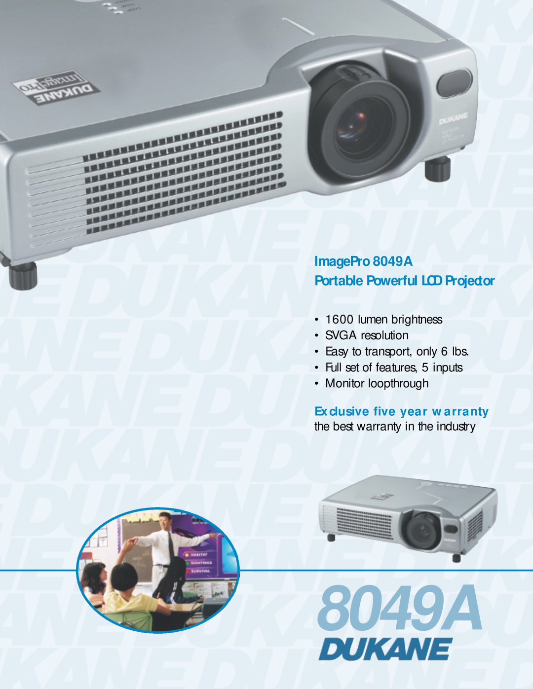 Dukane warranty ImagePro 8049A Portable Powerful LCD Projector, Full set of features, 5 inputs Monitor loopthrough 