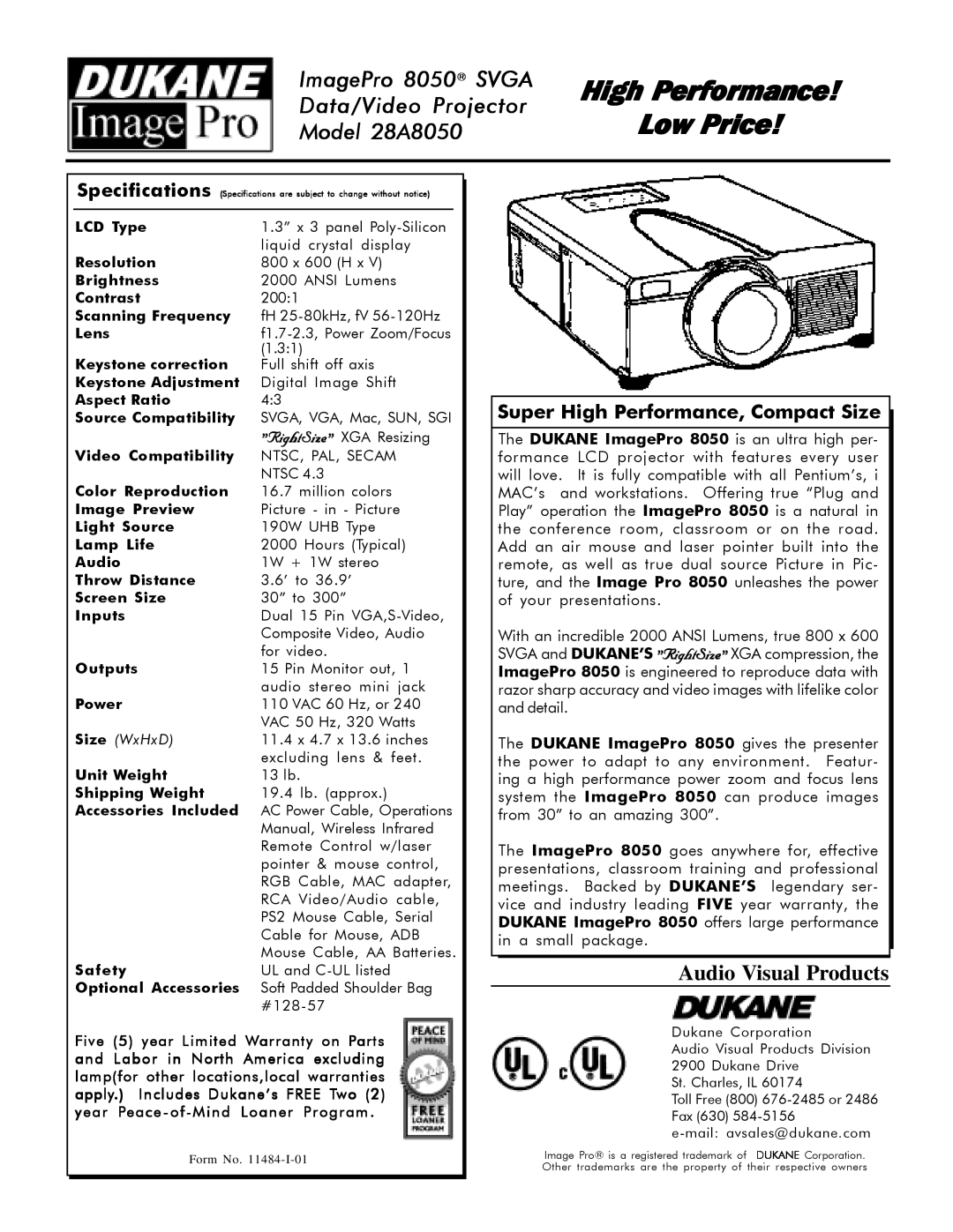 Dukane 8050 specifications High Performance Low Price, Audio Visual Products, Super High Performance, Compact Size 