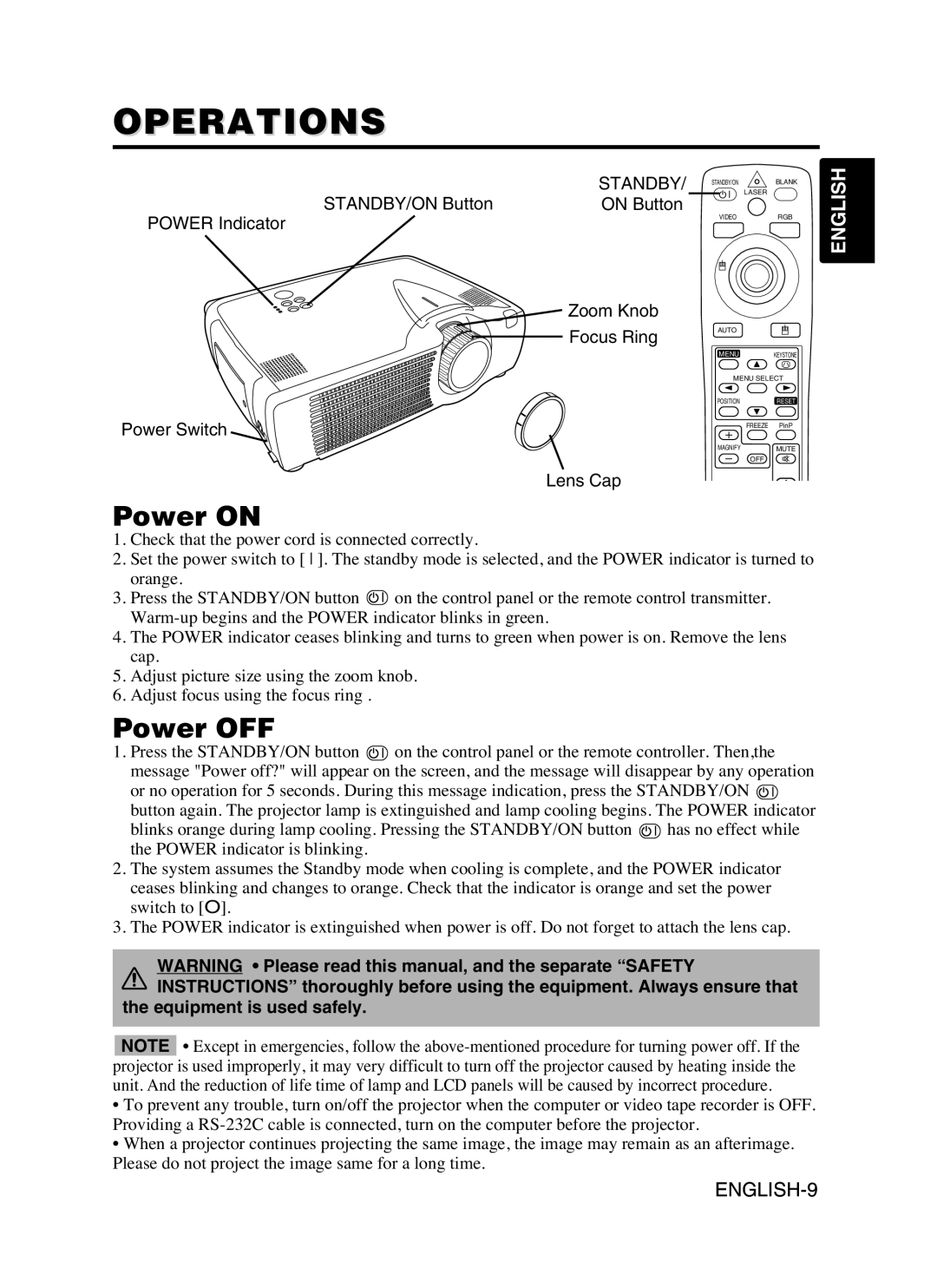 Dukane 8053 user manual Operations, Power on, Power OFF, Standby, Equipment is used safely 