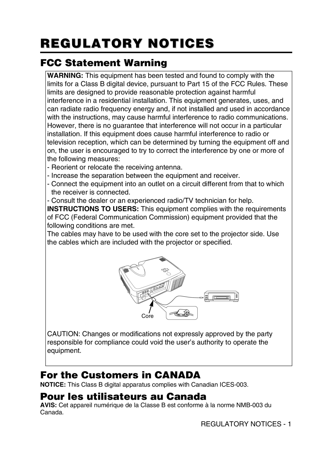Dukane 8053 Regulatory Notices, FCC Statement Warning, For the Customers in CANADA, Pour les utilisateurs au Canada 