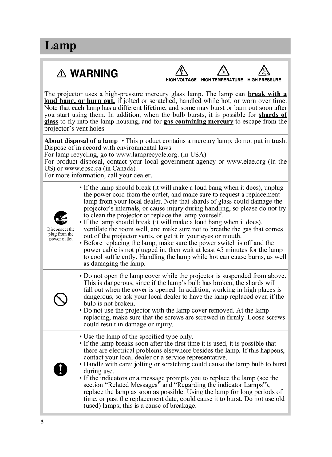 Dukane 8063, 8755C user manual Lamp 