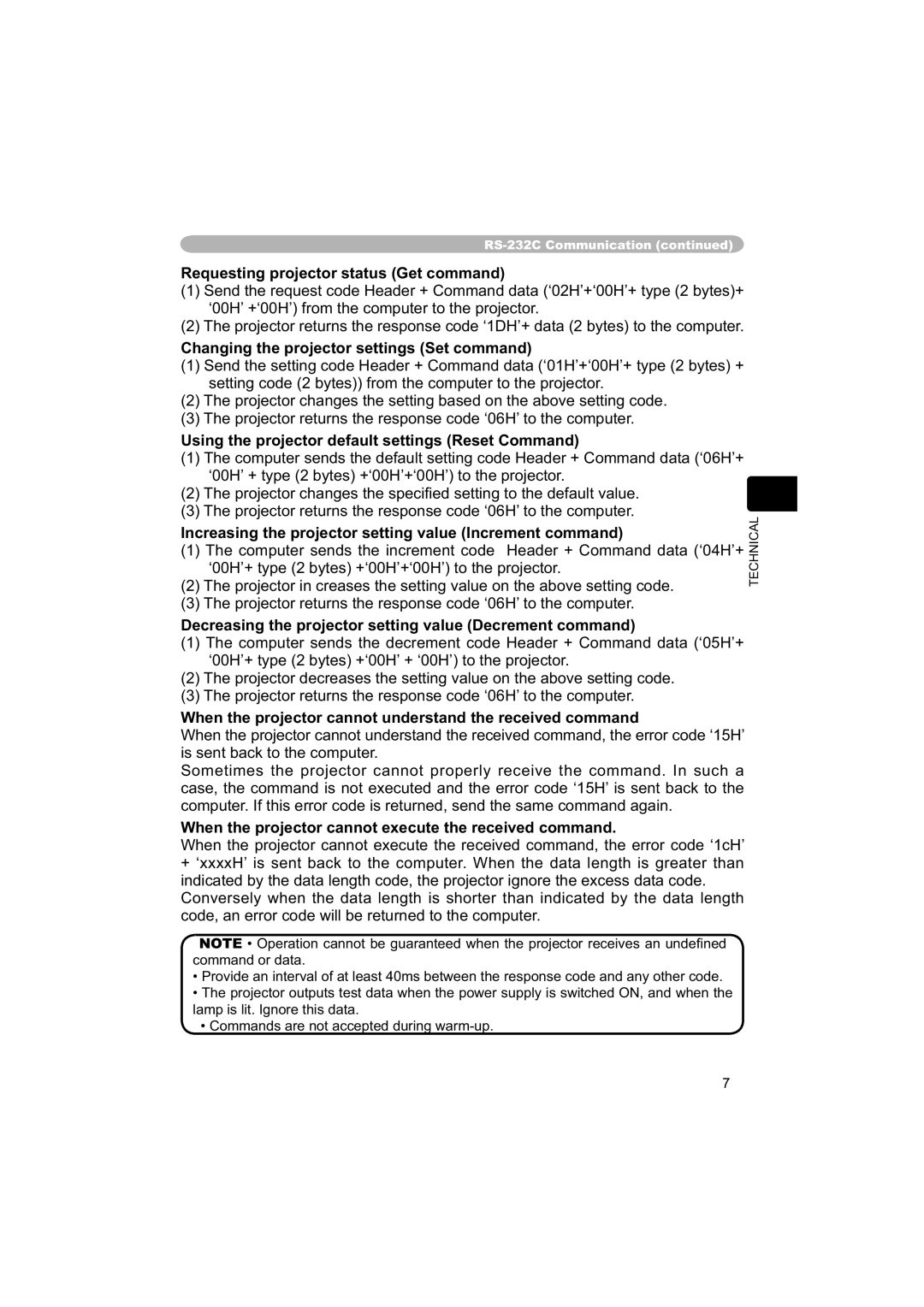 Dukane 8755C, 8063 user manual Requesting projector status Get command, Changing the projector settings Set command 