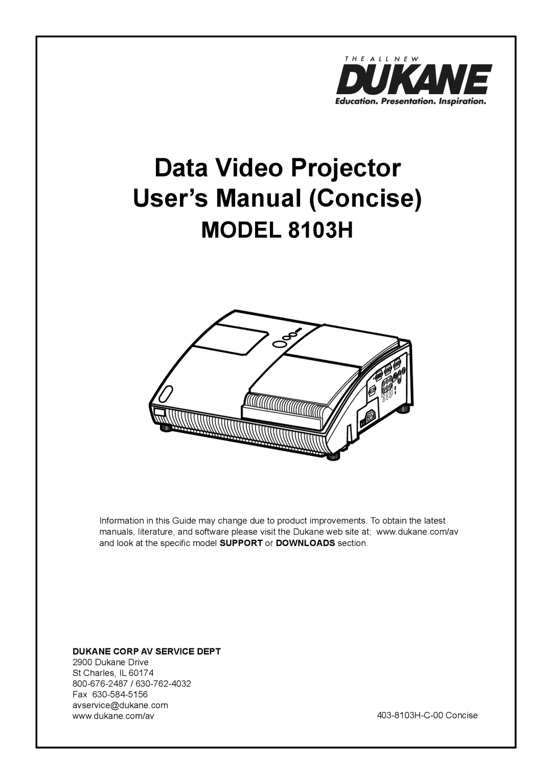 Dukane 8103H user manual Data Video Projector User’s Manual Concise 