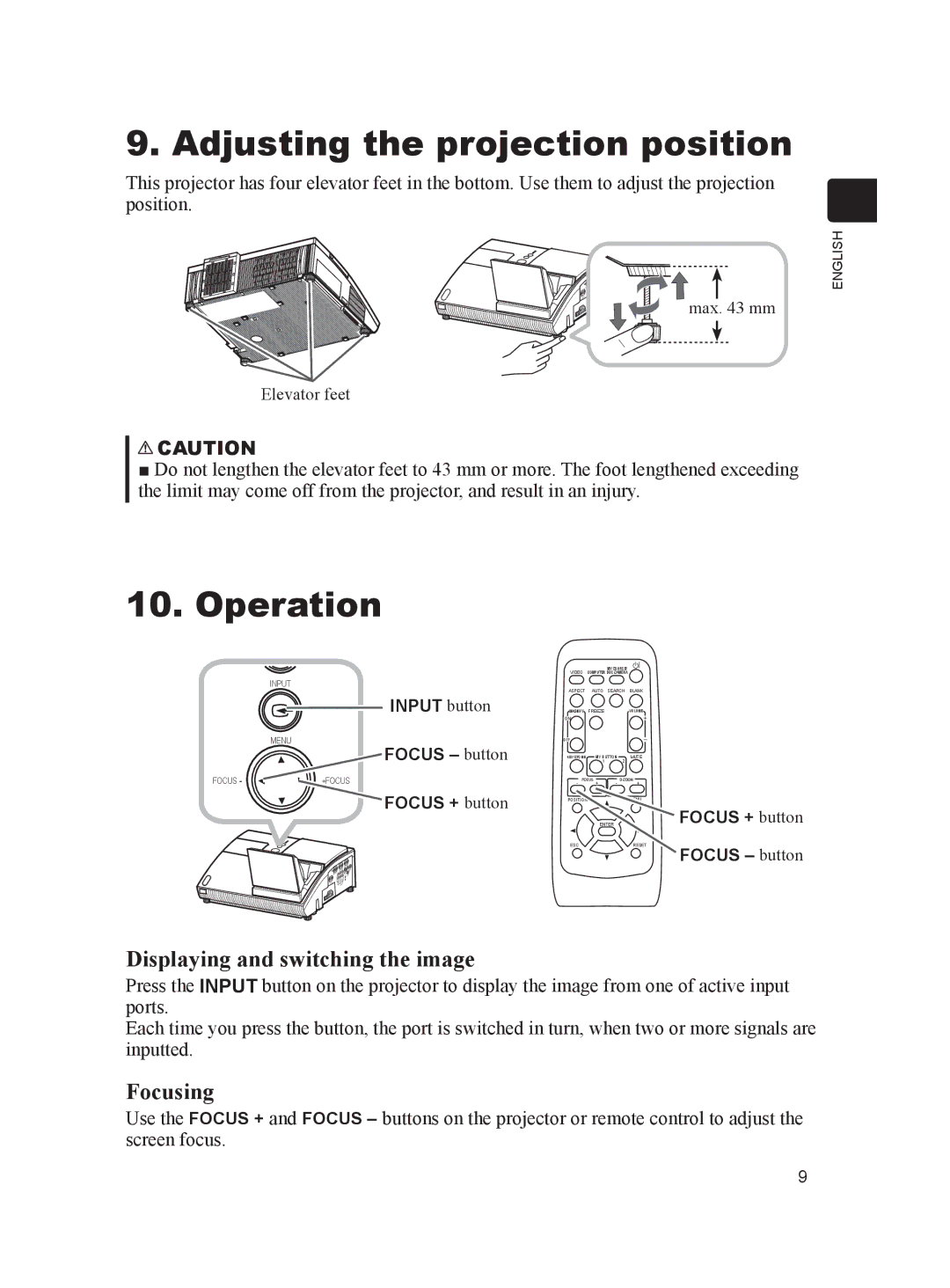 Dukane 8103H user manual Adjusting the projection position, Operation 