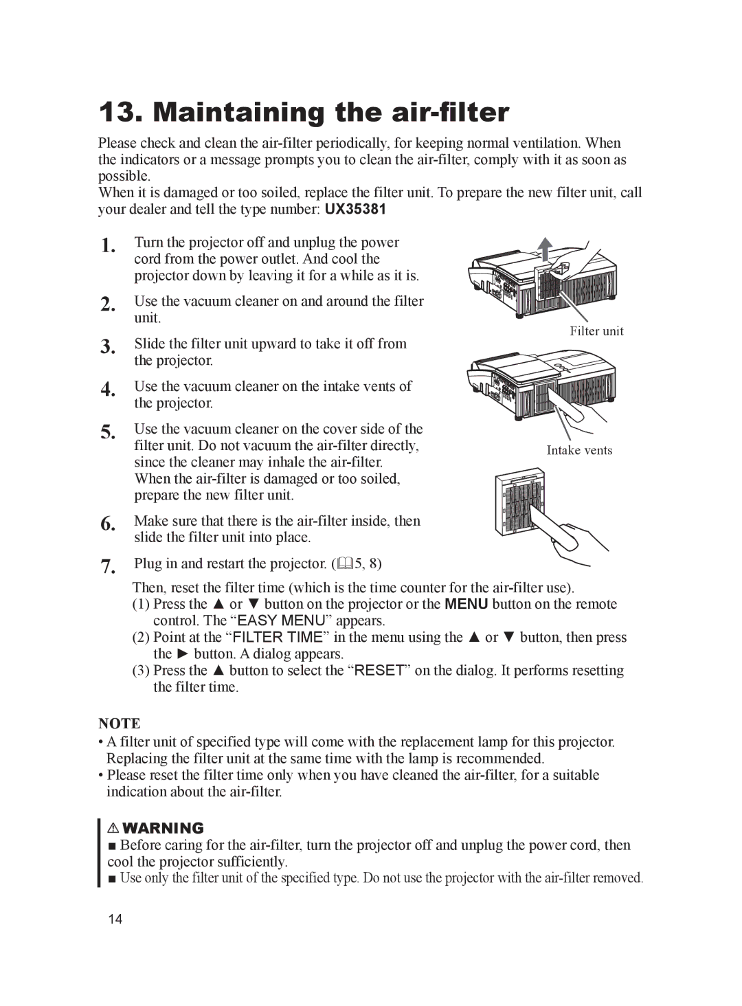 Dukane 8103H user manual Maintaining the air-filter 