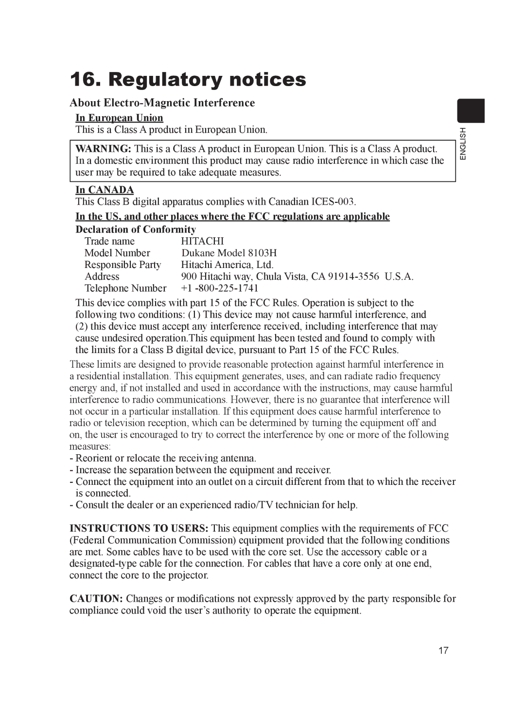 Dukane 8103H user manual Regulatory notices, About Electro-Magnetic Interference 