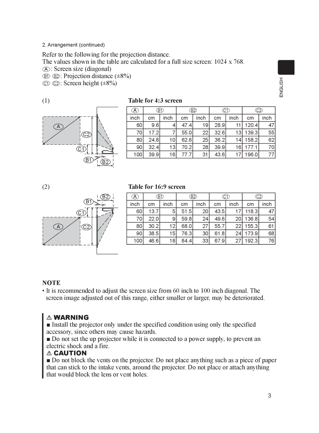 Dukane 8103H user manual Table for 43 screen 