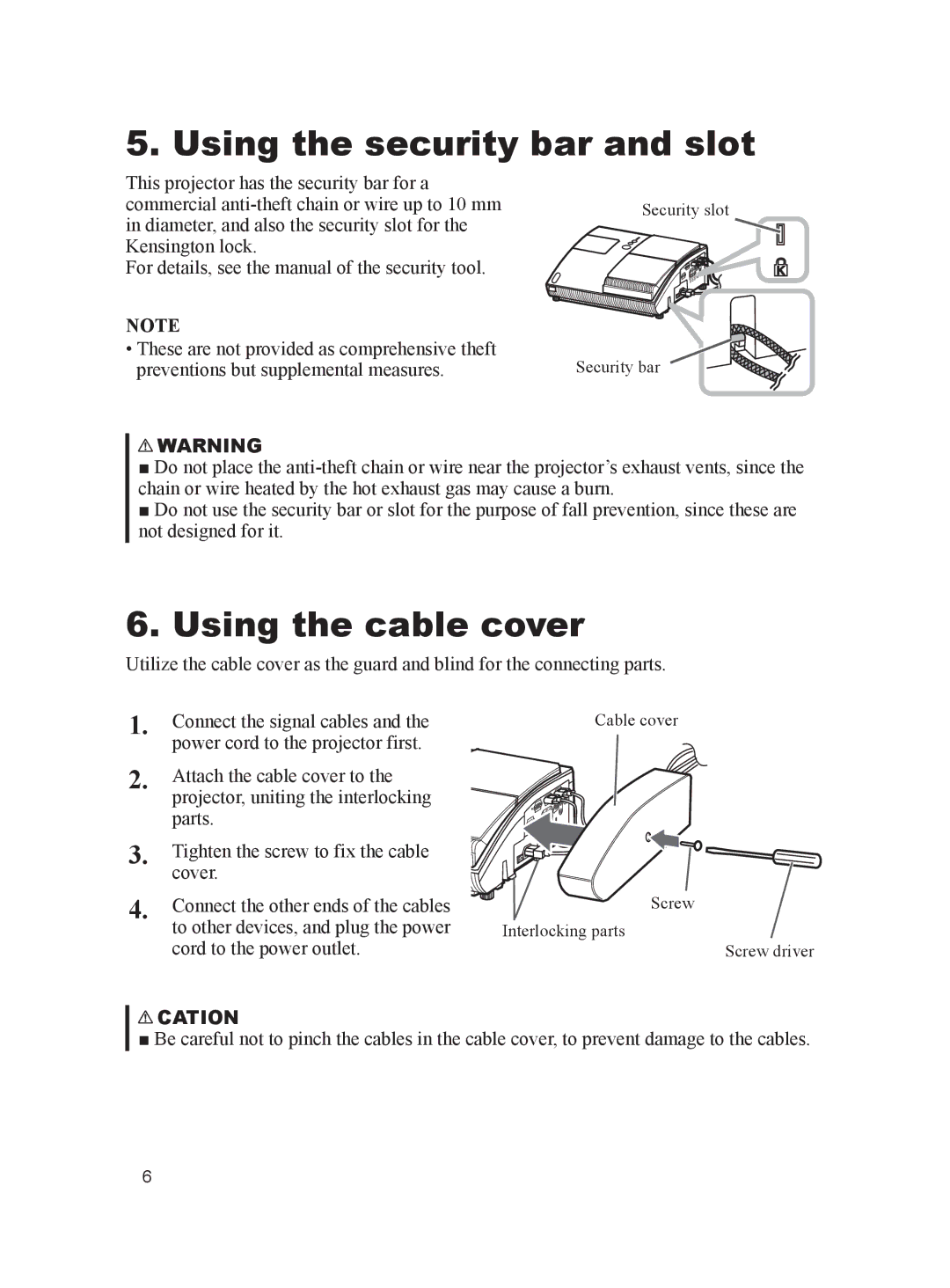 Dukane 8103H user manual Using the security bar and slot, Using the cable cover 