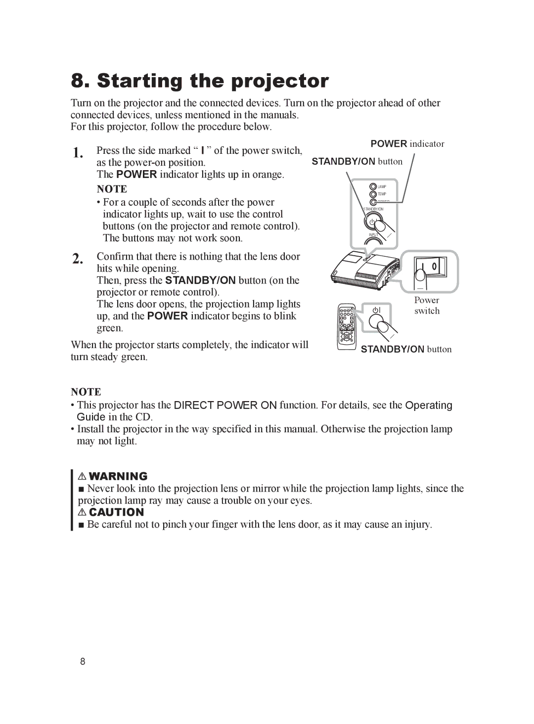 Dukane 8103H user manual Starting the projector 