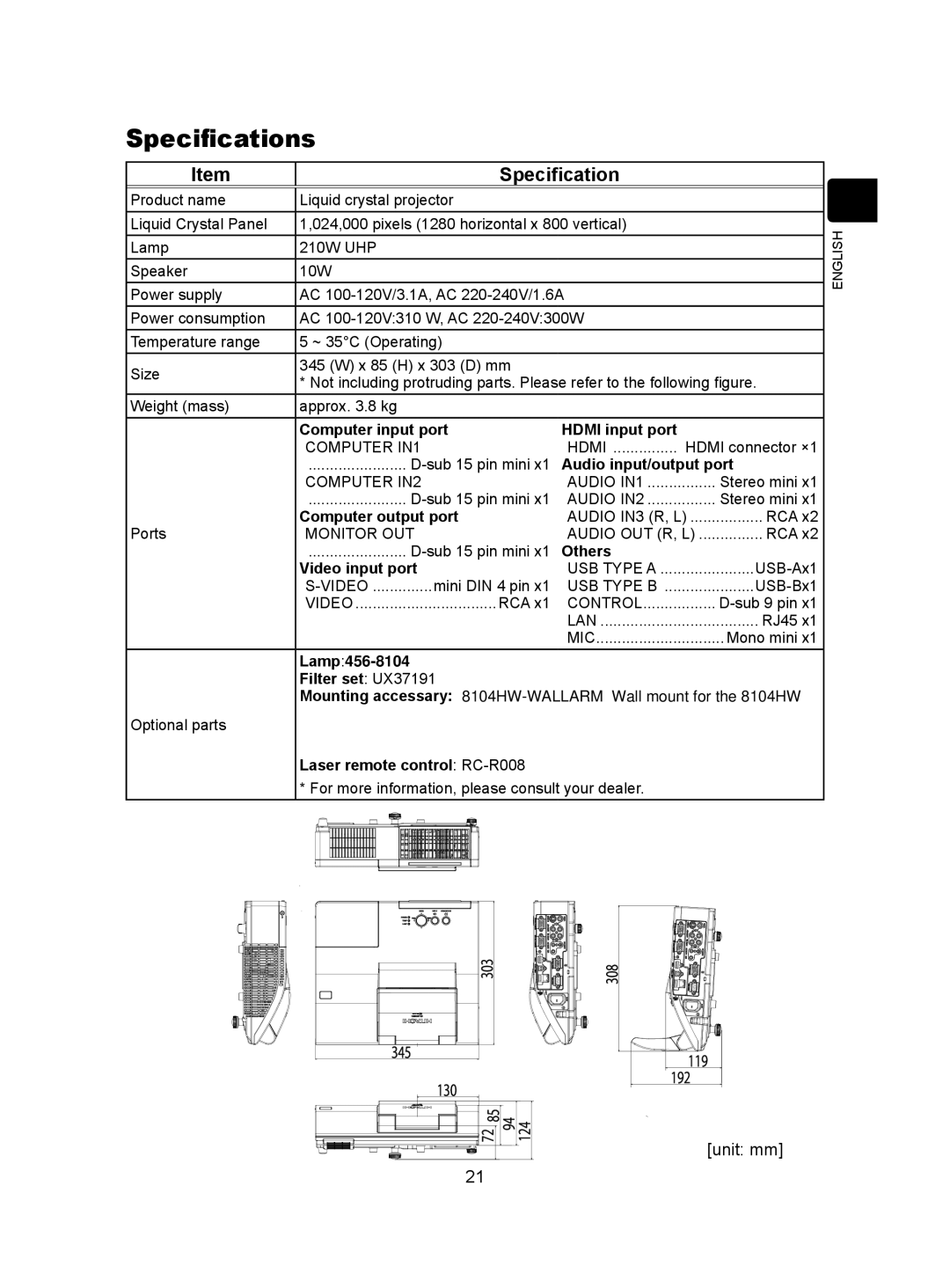 Dukane 8104HW user manual Specifications 