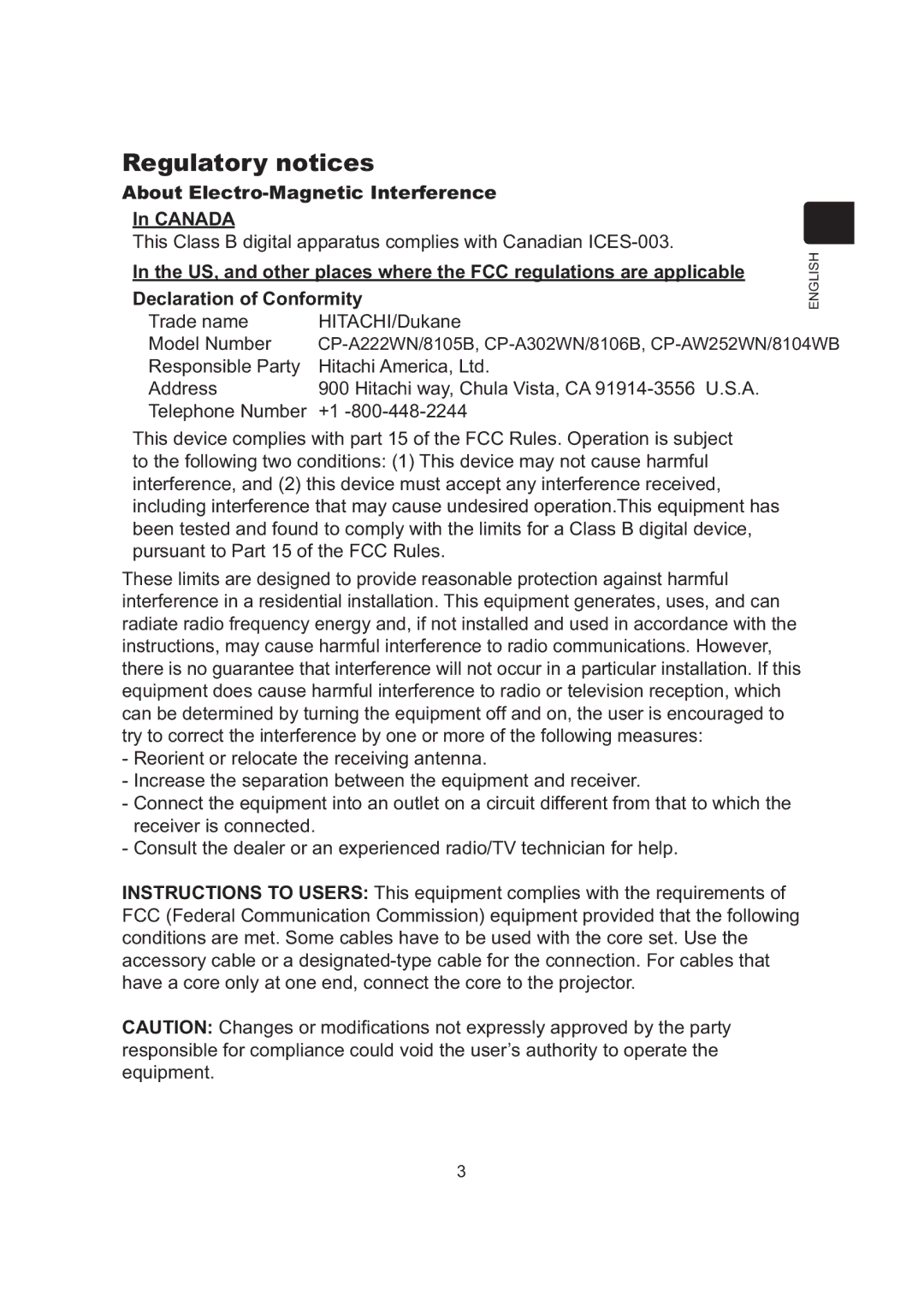 Dukane 8106B, 8104WB, 8105B Regulatory notices, About Electro-Magnetic Interference Canada, Declaration of Conformity 