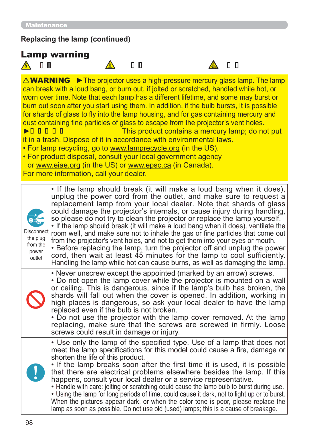 Dukane 8107HWI user manual Lamp warning, High Voltage High Temperature 