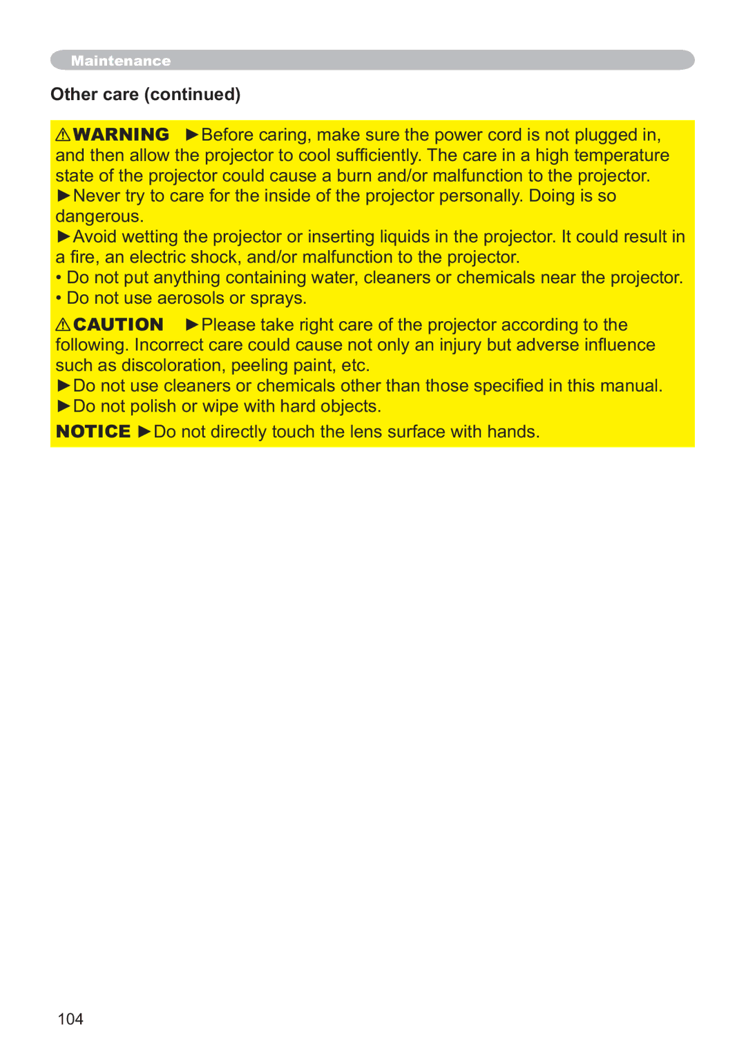 Dukane 8107HWI user manual Other care, 104 