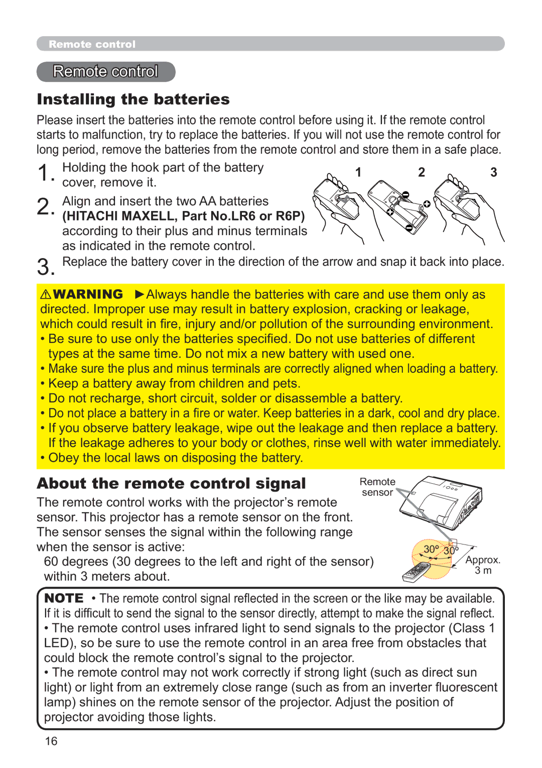 Dukane 8107HWI user manual Remote control, Installing the batteries, About the remote control signal 