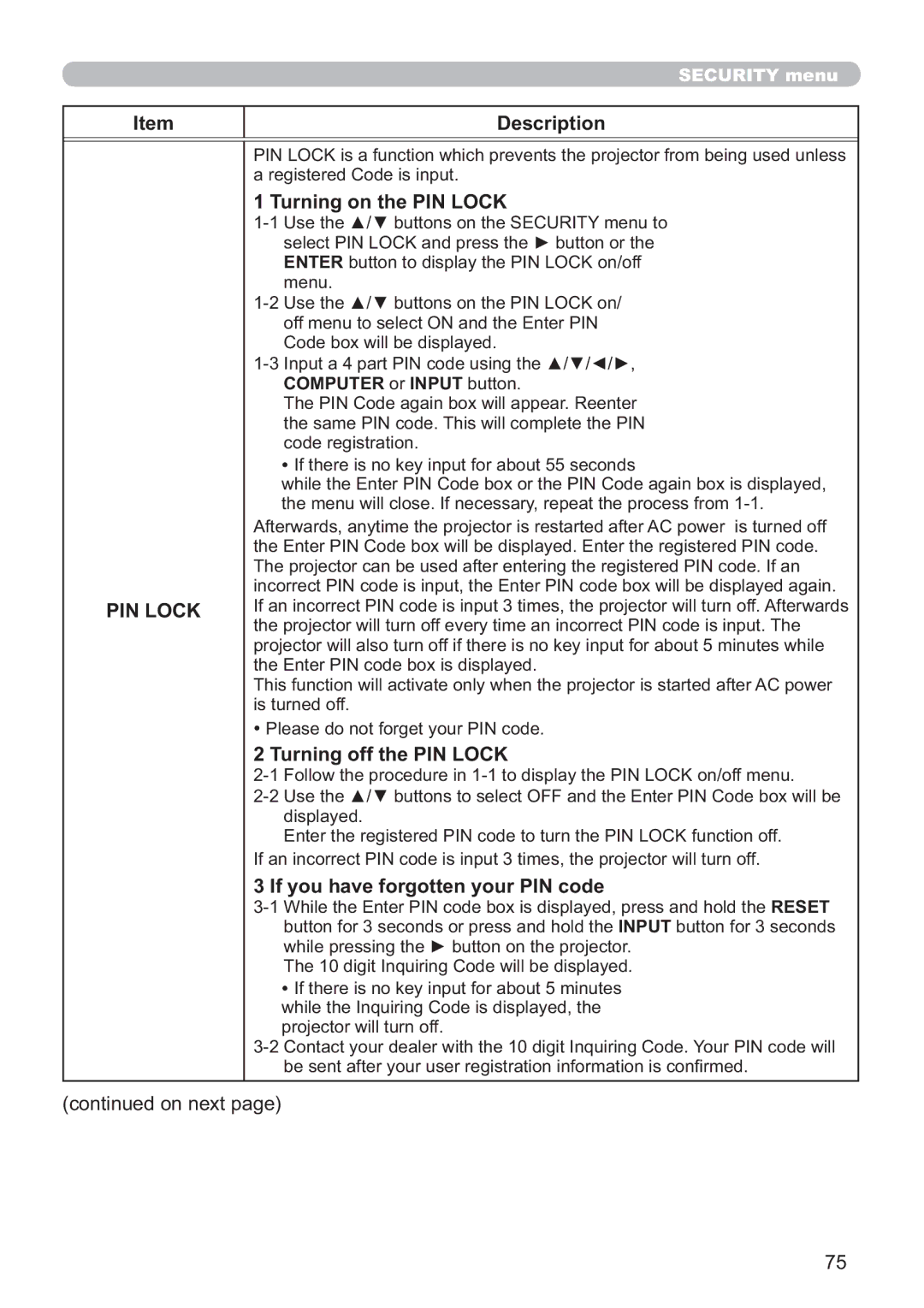 Dukane 8107HWI user manual Turning on the PIN Lock, Turning off the PIN Lock, If you have forgotten your PIN code 