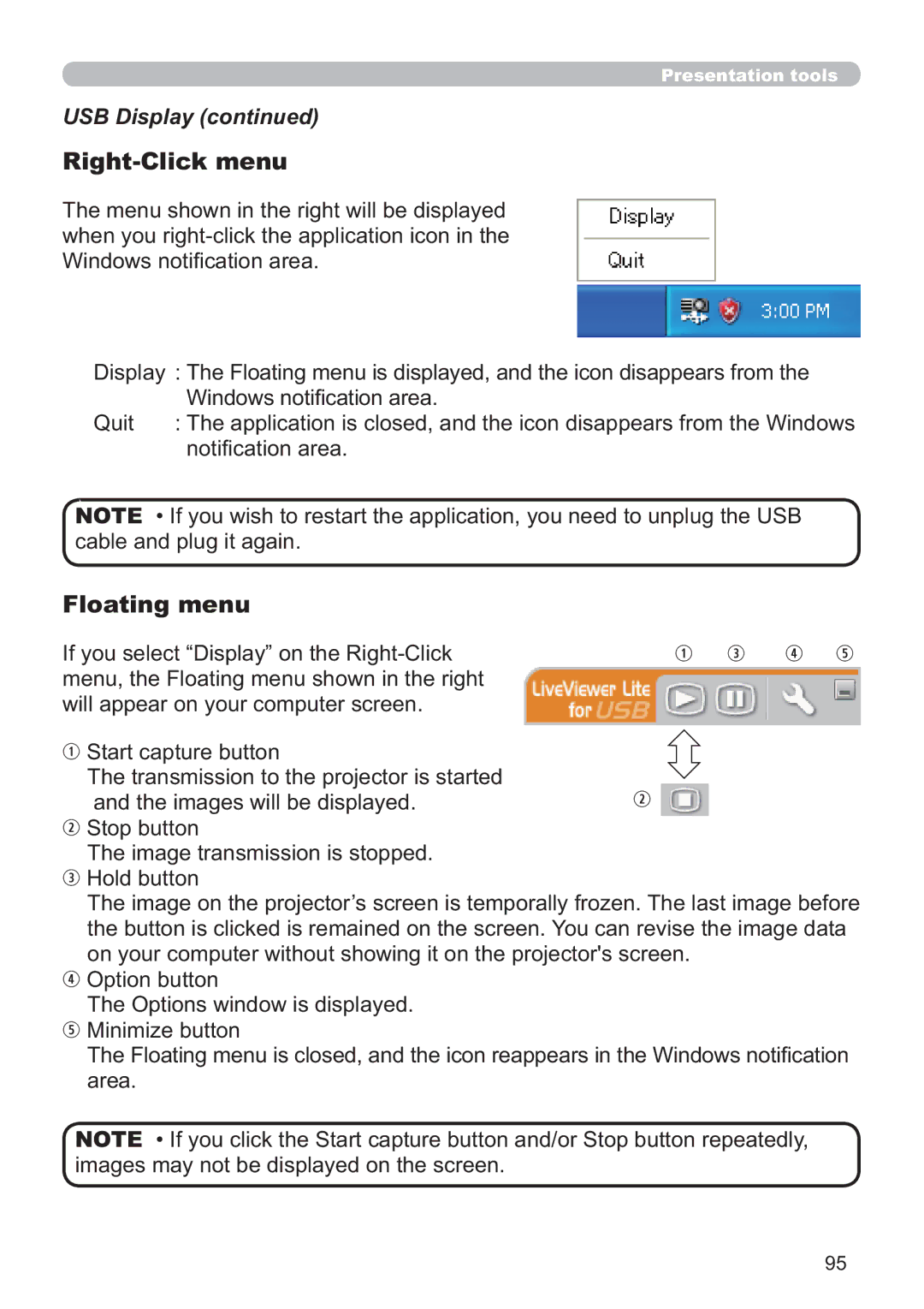 Dukane 8107HWI user manual Right-Click menu, Floating menu 