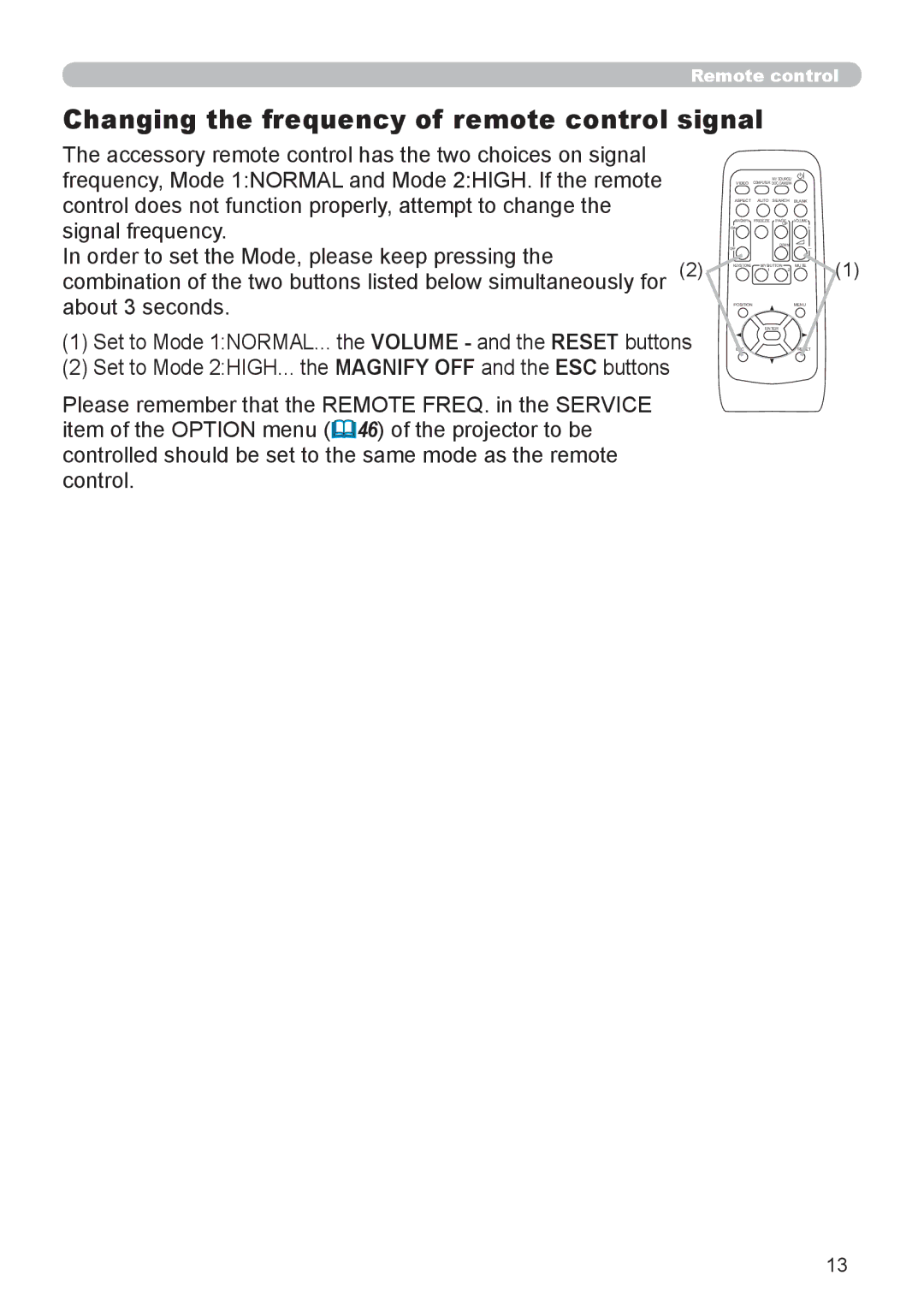 Dukane 8110H user manual Changing the frequency of remote control signal 