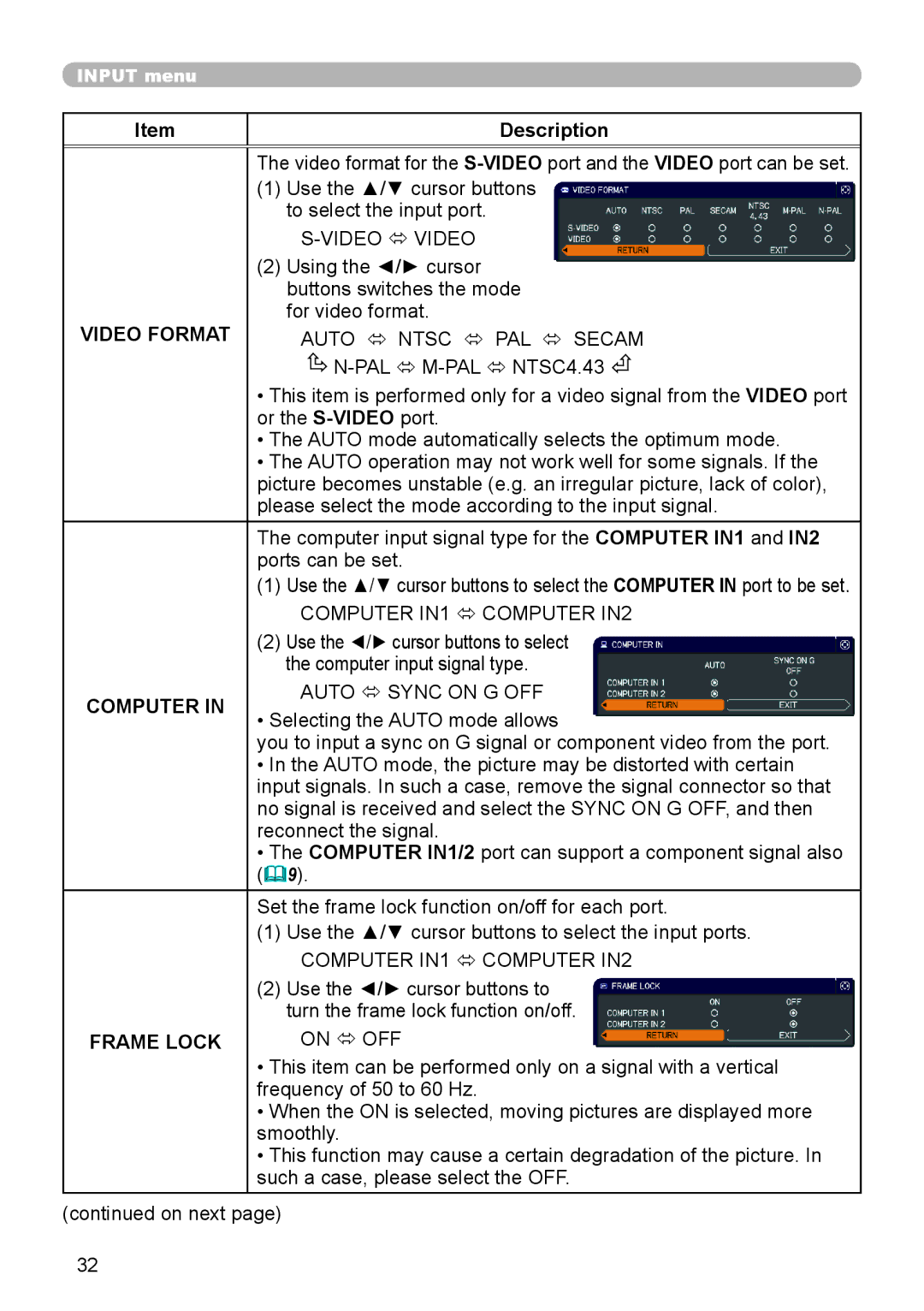 Dukane 8110H user manual Video Format, Computer, Frame Lock 