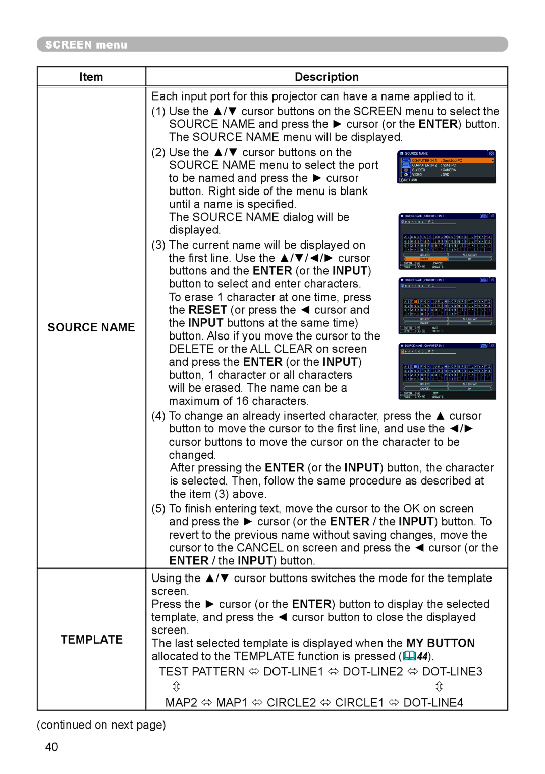 Dukane 8110H user manual Source Name, Template 