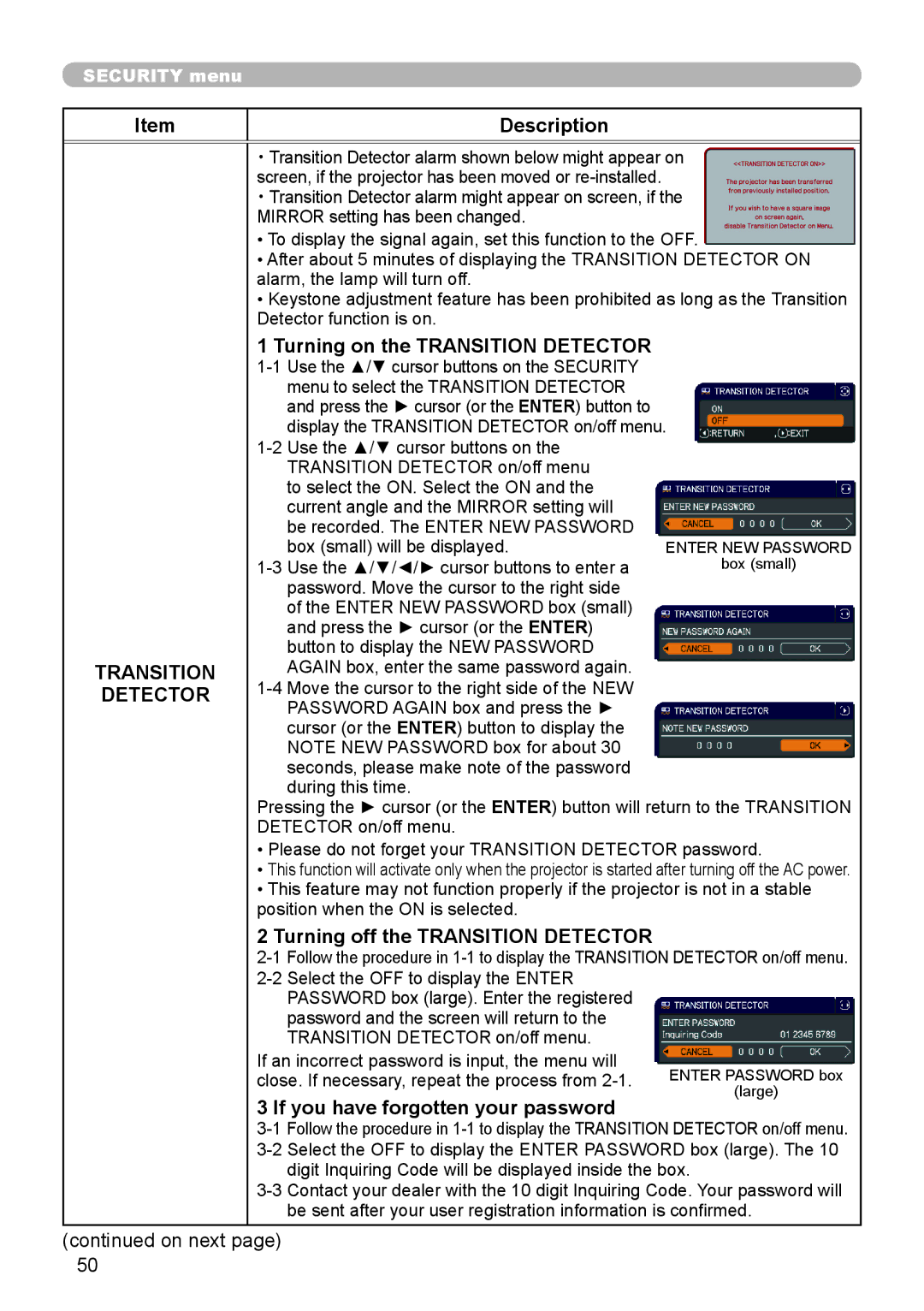 Dukane 8110H user manual Turning on the Transition Detector, Turning off the Transition Detector 