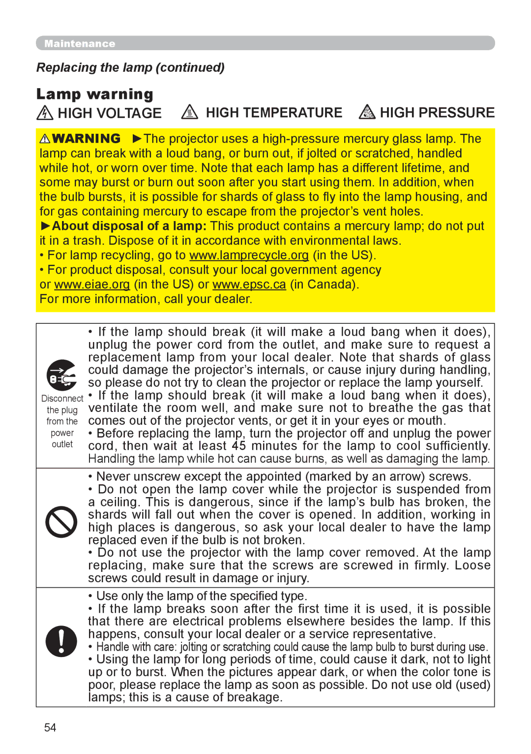 Dukane 8110H user manual Lamp warning, High Voltage High Temperature 