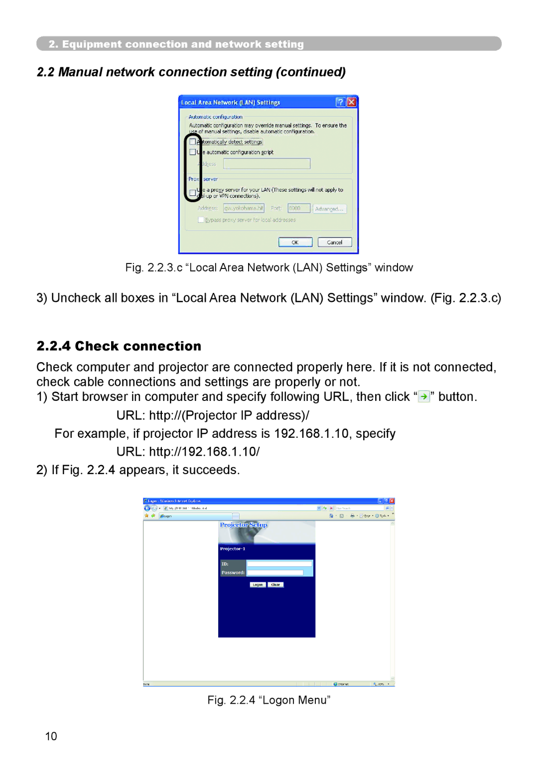 Dukane 8111H user manual Check connection, c Local Area Network LAN Settings window 