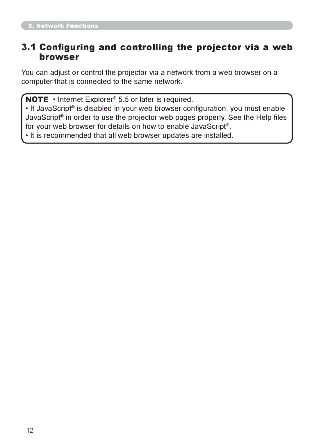 Dukane 8111H user manual Configuring and controlling the projector via a web browser 