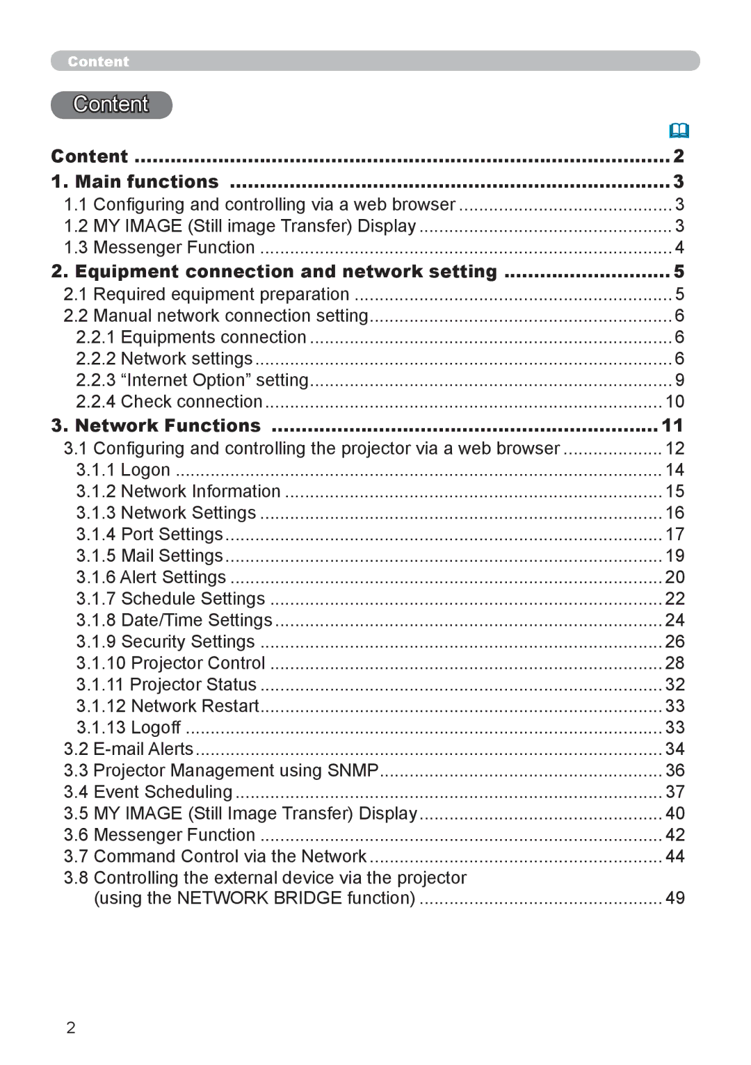 Dukane 8111H user manual Content Main functions, Equipment connection and network setting, Network Functions 