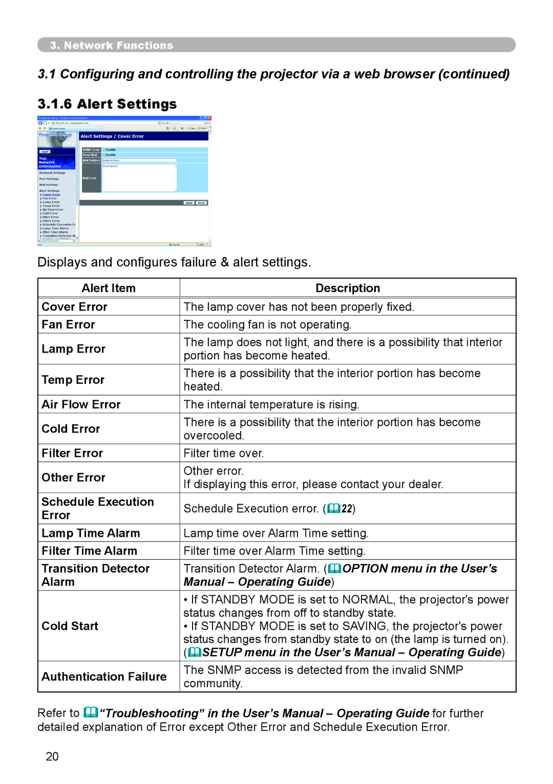 Dukane 8111H Alert Settings, Displays and configures failure & alert settings, Cold Start, Authentication Failure 