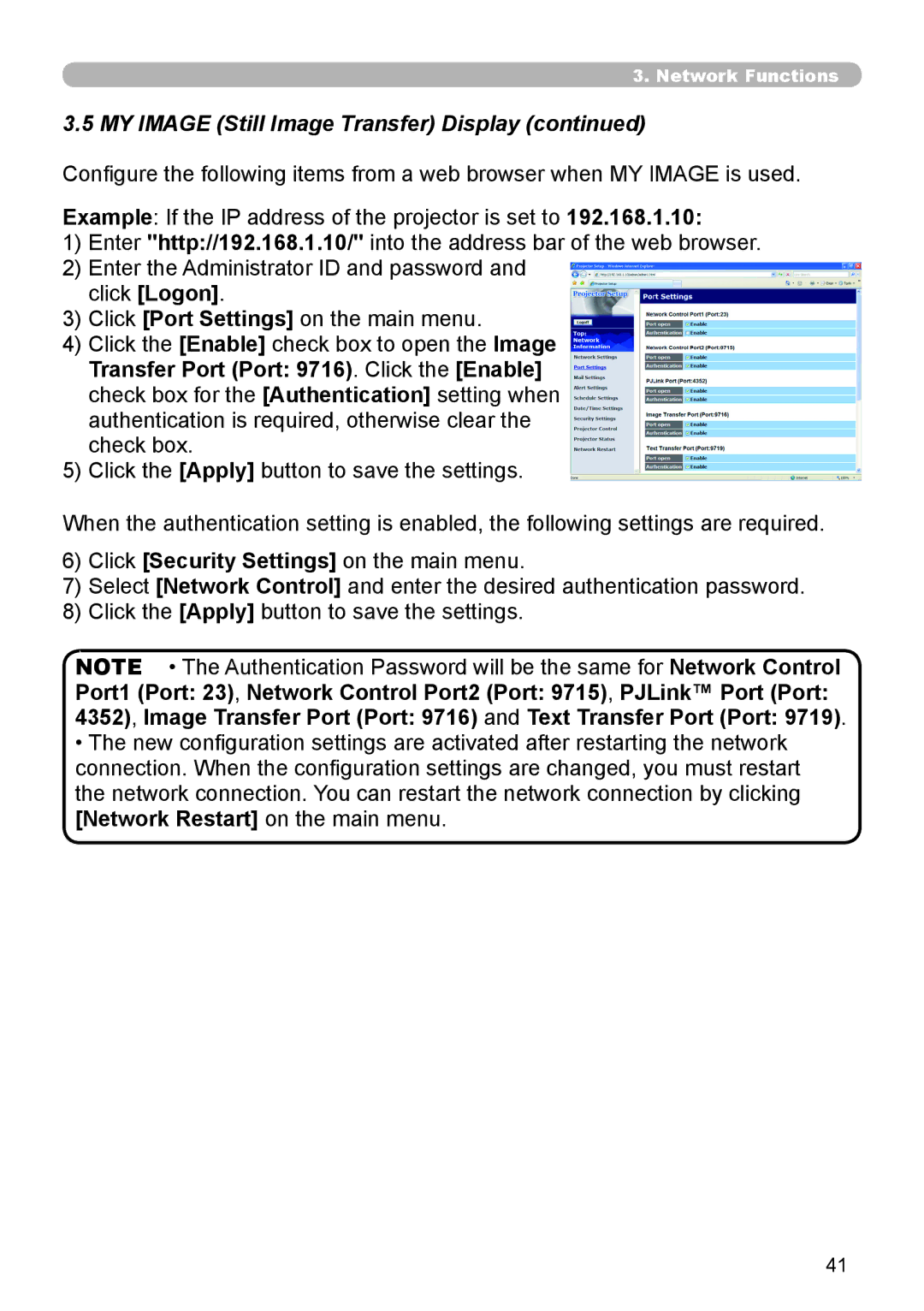 Dukane 8111H user manual MY Image Still Image Transfer Display, Network Restart on the main menu 