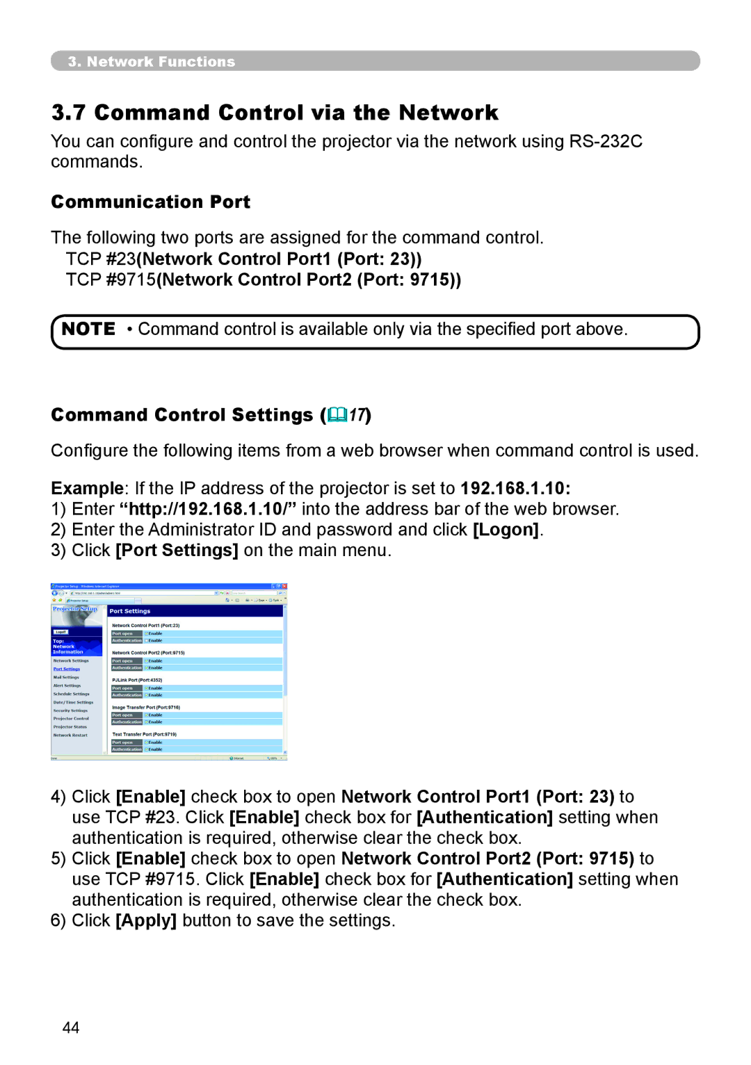 Dukane 8111H Command Control via the Network, Communication Port, Following two ports are assigned for the command control 