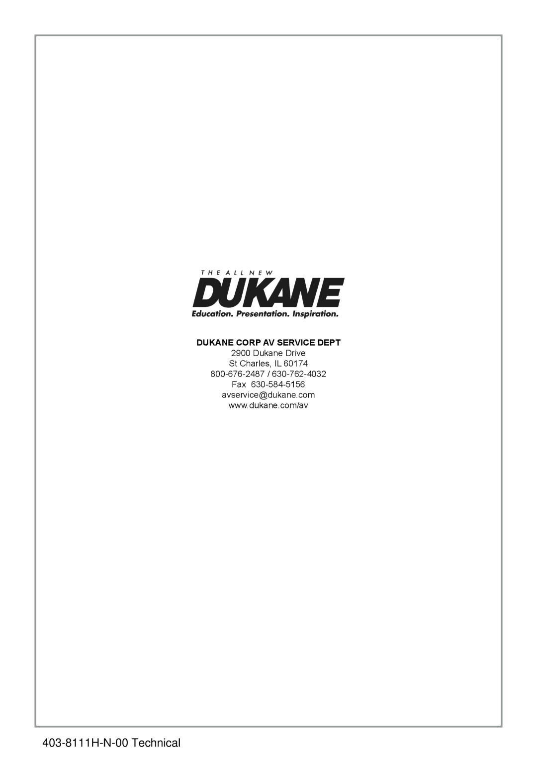 Dukane 8111H user manual Dukane Corp AV Service Dept 