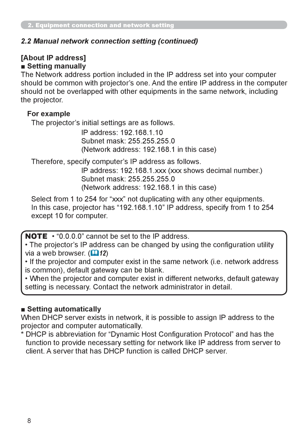 Dukane 8111H user manual About IP address Setting manually, For example, Setting automatically 