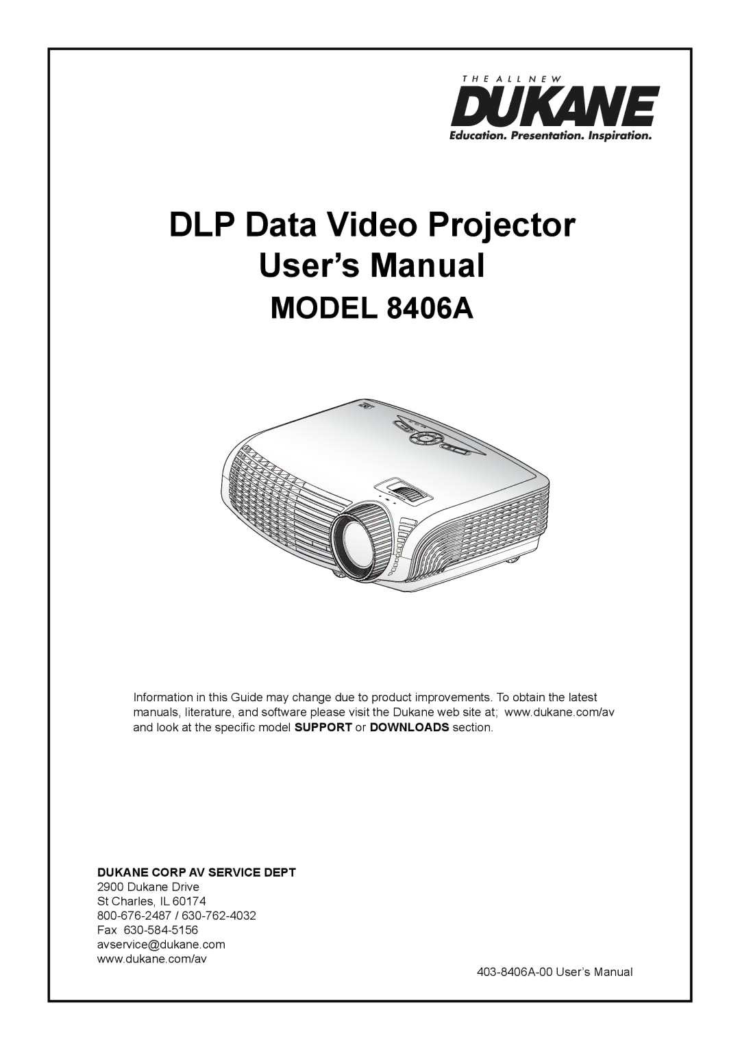 Dukane 8406A user manual DLP Data Video Projector User’s Manual 