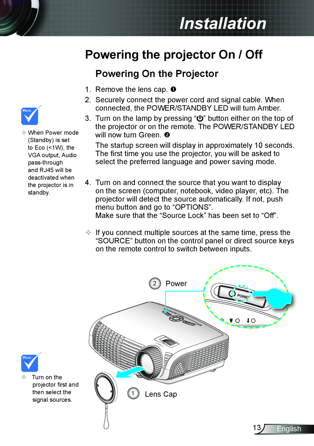 Dukane 8406A user manual Powering the projector On / Off, Powering On the Projector 