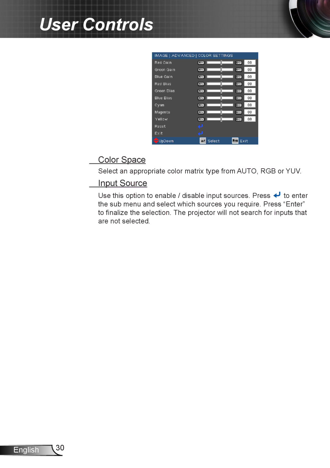 Dukane 8406A user manual Color Space, Input Source 