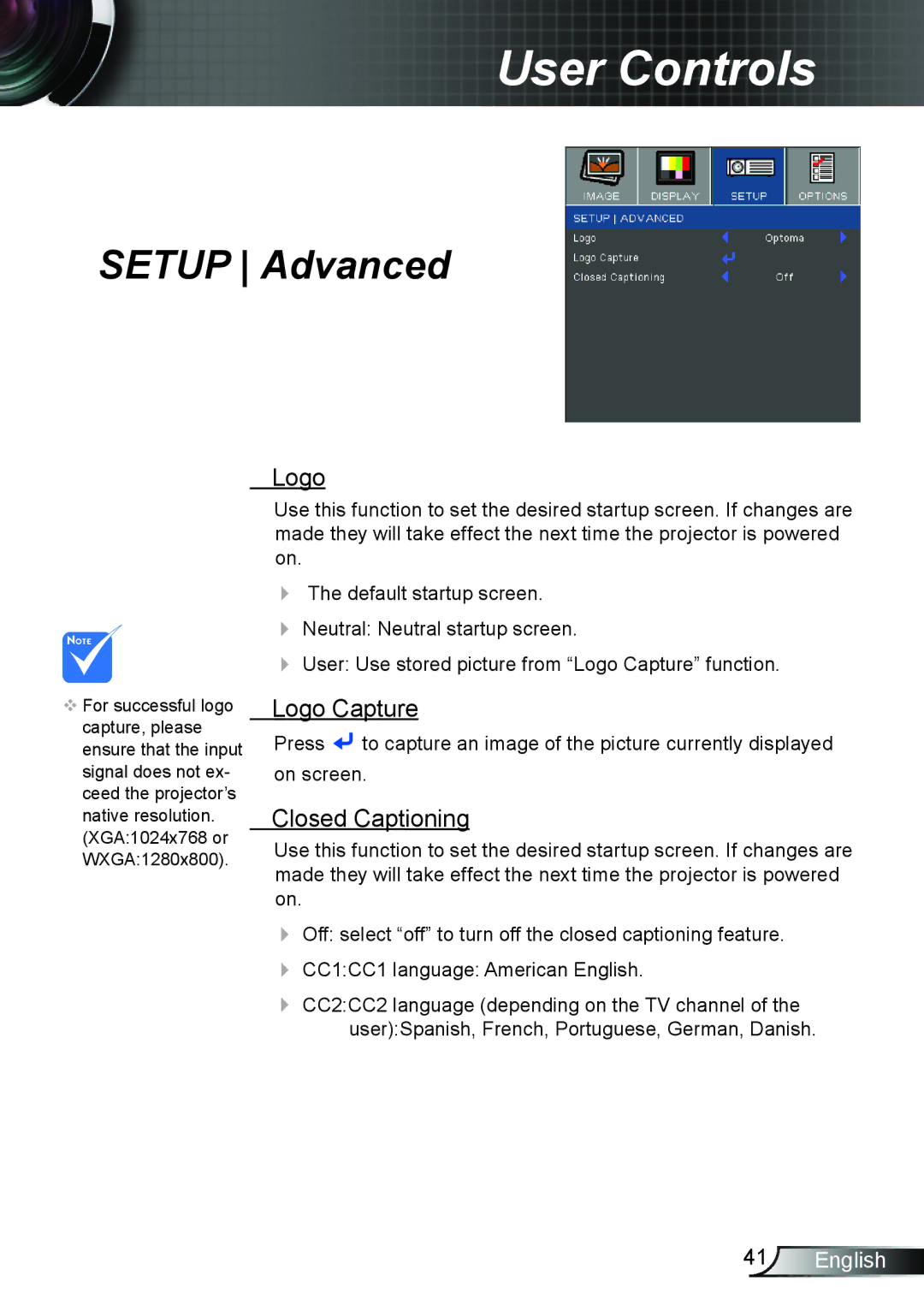 Dukane 8406A user manual Logo Capture, Closed Captioning 