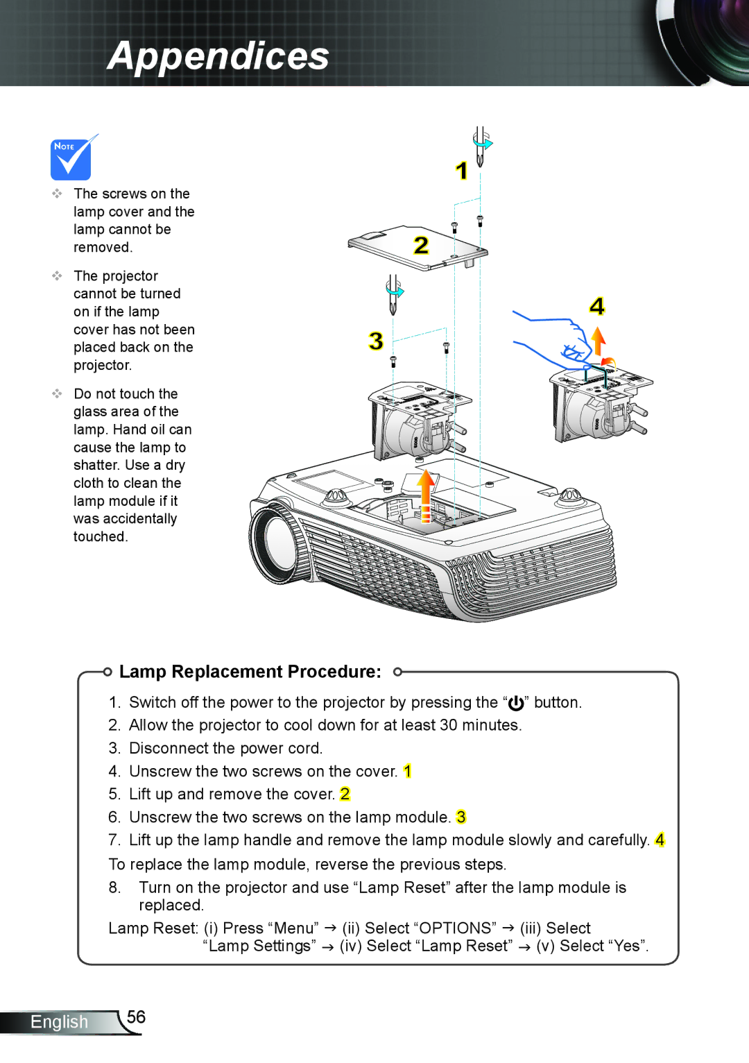 Dukane 8406A user manual Lamp Replacement Procedure 