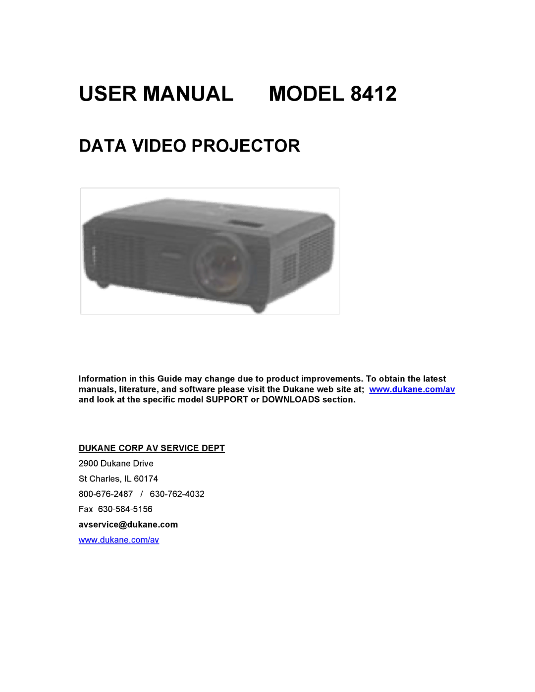 Dukane 8412 user manual Data Video Projector 