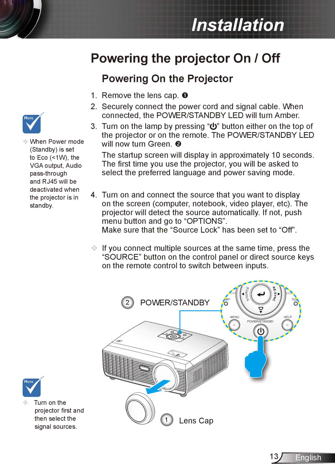 Dukane 8412 user manual Powering the projector On / Off, Powering On the Projector 