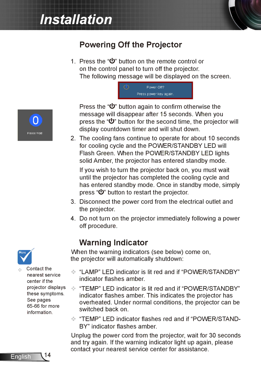 Dukane 8412 user manual Powering off the projector 