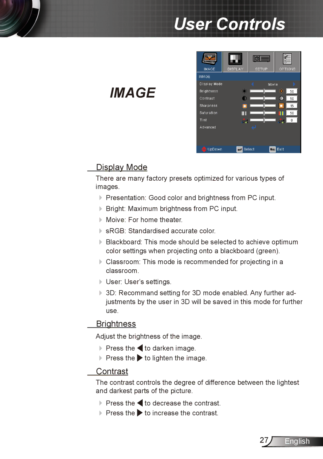 Dukane 8412 user manual Display Mode, Brightness, Contrast 