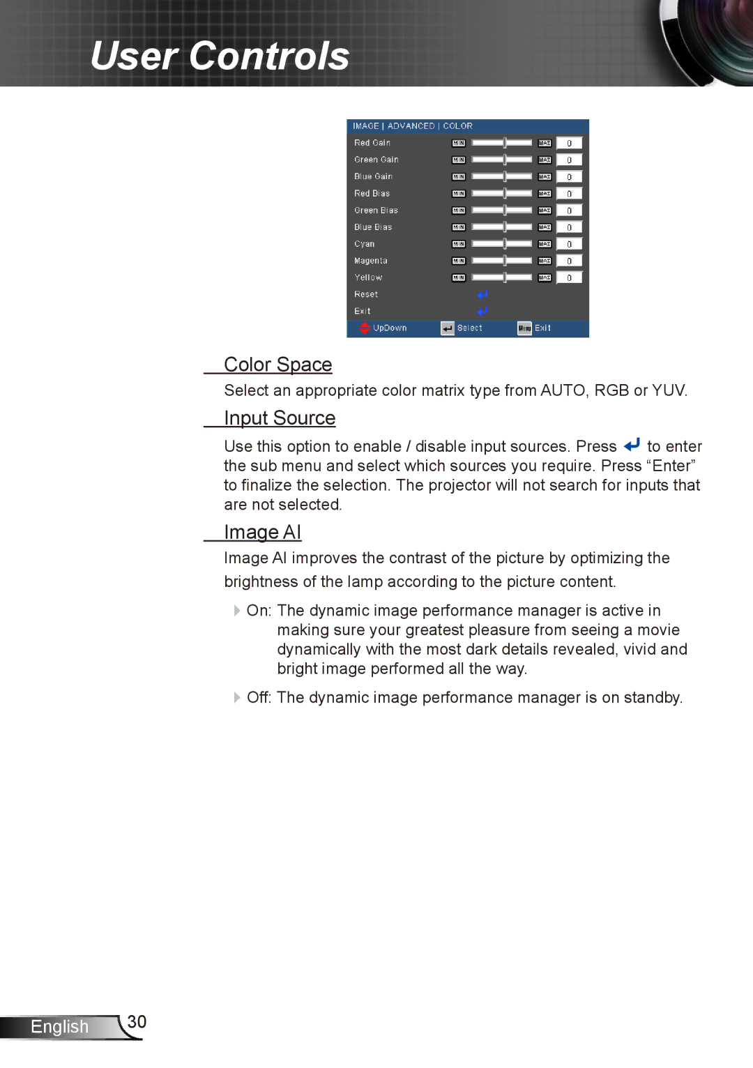 Dukane 8412 user manual Color Space, Input Source, Image AI 