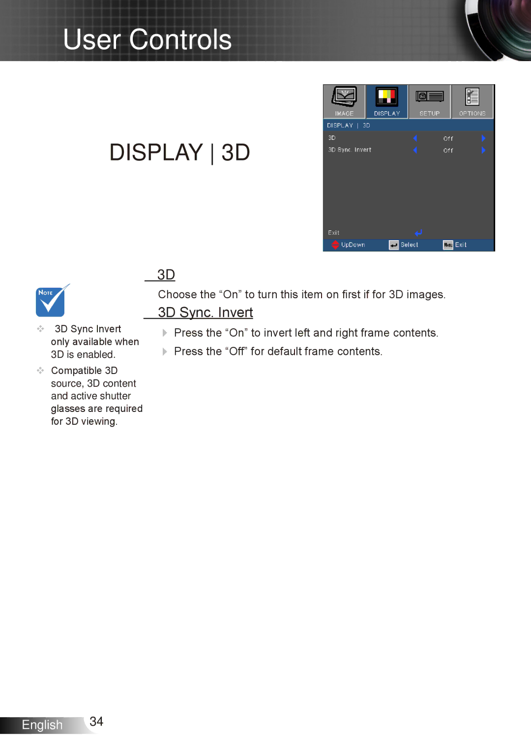 Dukane 8412 user manual Display 3D, 3D Sync. Invert 