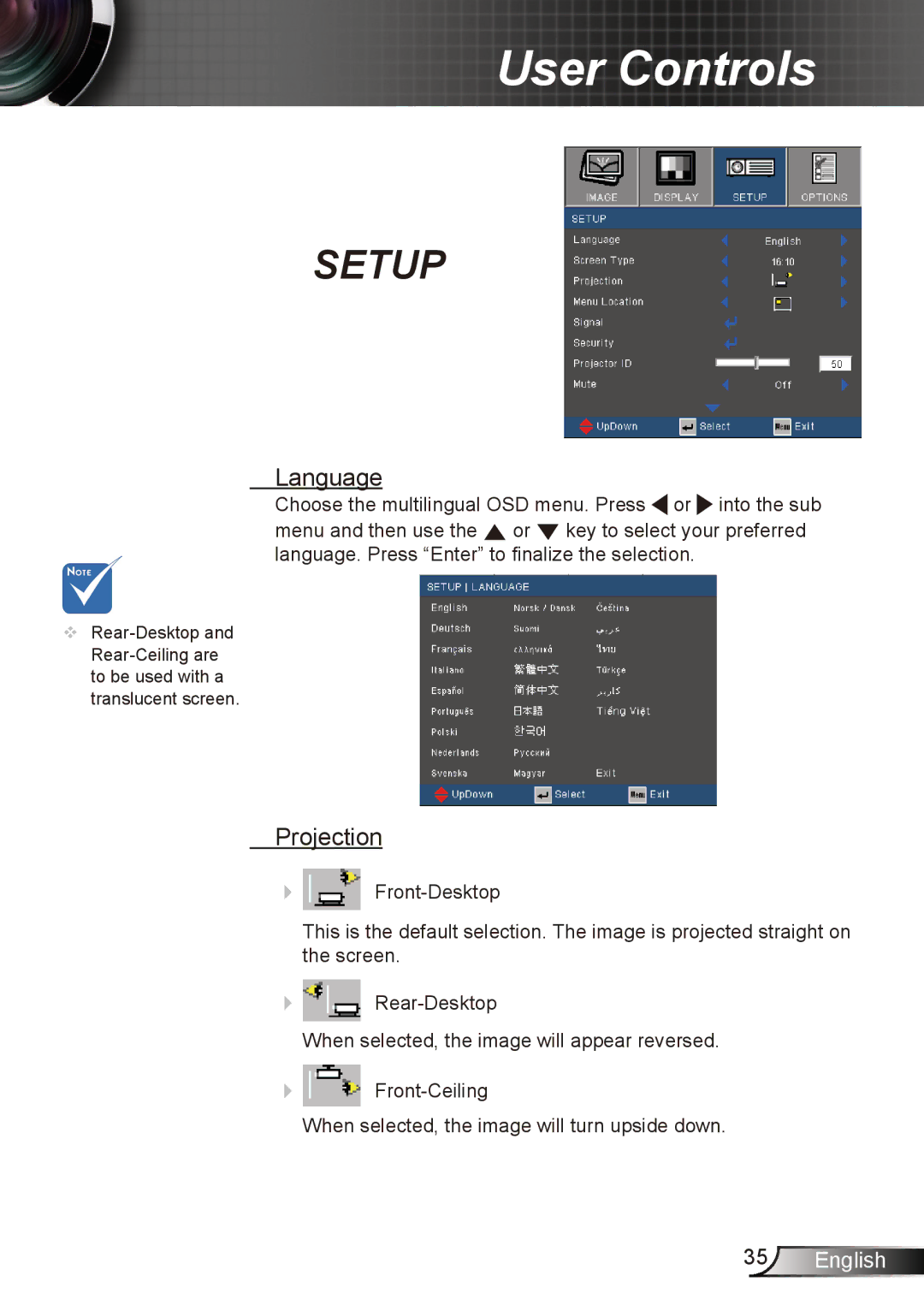 Dukane 8412 user manual Language, Projection 