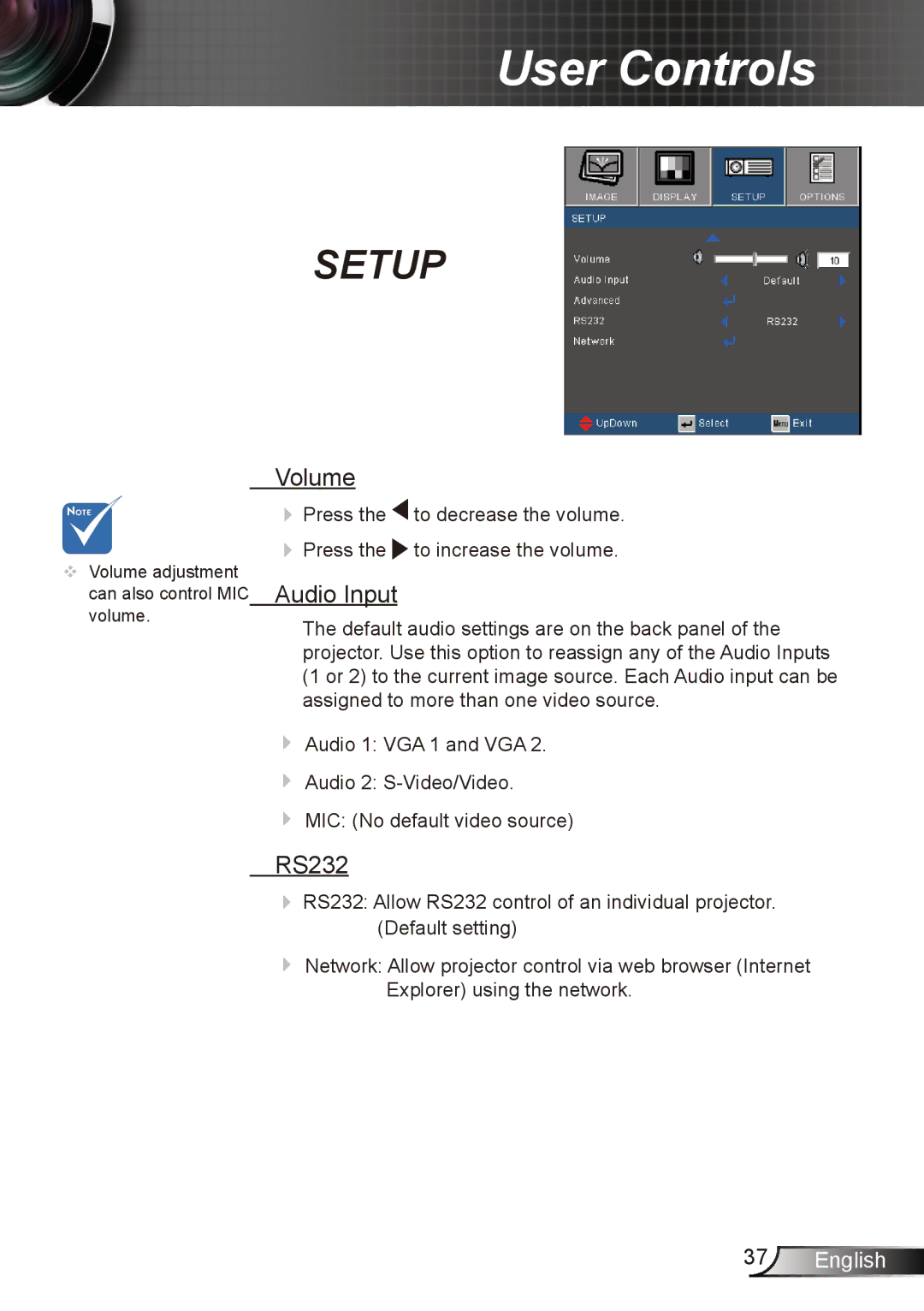 Dukane 8412 user manual Volume, Audio Input, RS232 