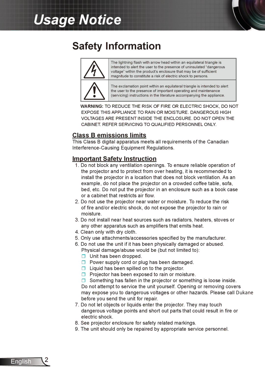 Dukane 8412 user manual Usage Notice, Safety Information 