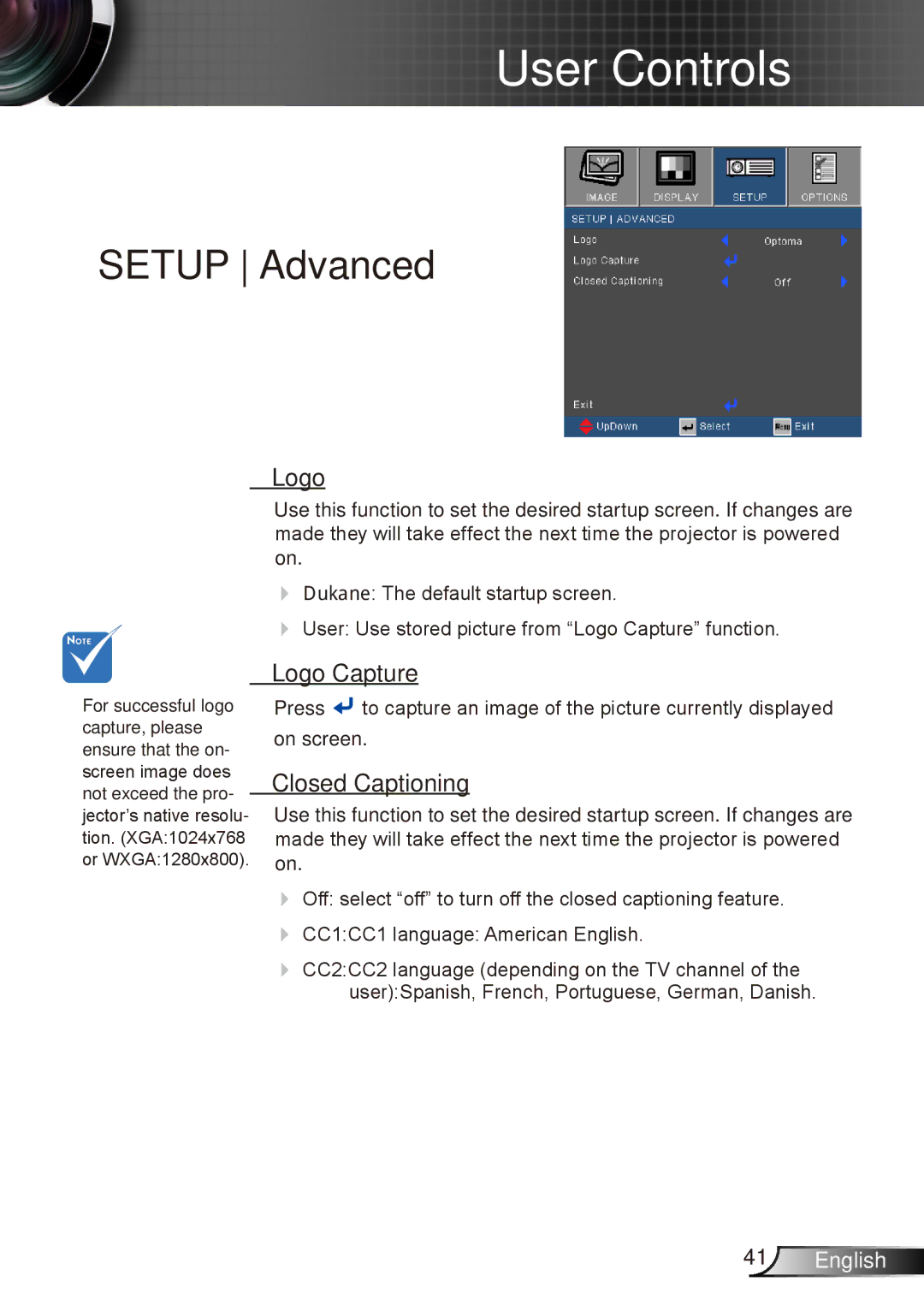 Dukane 8412 user manual Logo Capture, Closed Captioning 